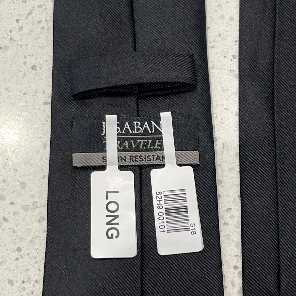 JoS A BANK Traveler Long Collection Solid  Black Tie NWT